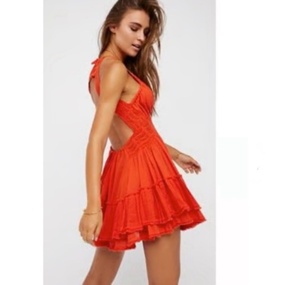 NEW FREE PEOPLE 200 DEGREE MINI DRESS PERSIMMON ORANGE RED CORAL SMALL MINT RARE - Picture 13 of 15